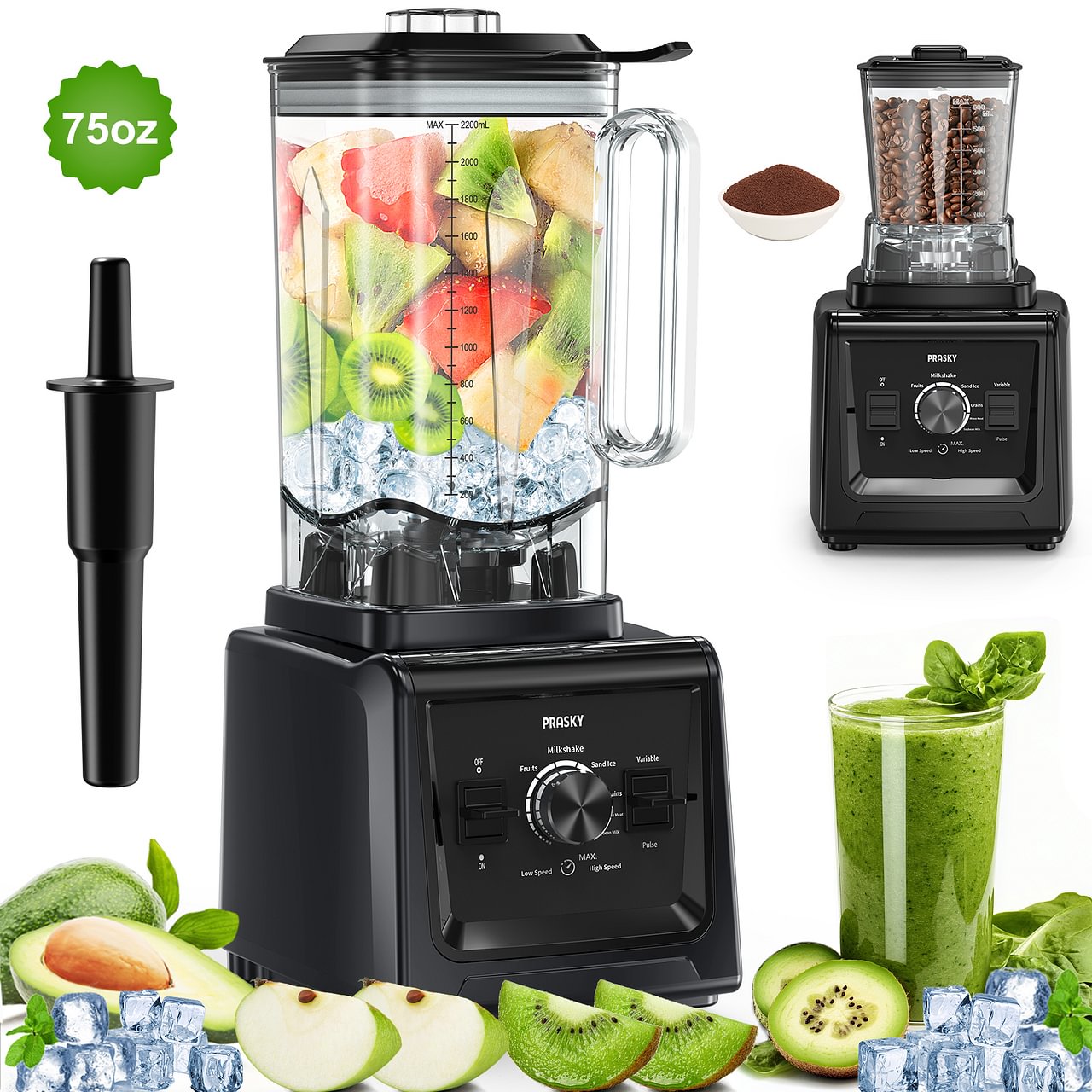 Prasky-Professional Blender for Kitchen&Smoothies, With 70oz ,2 Containers Countertop Blenders Ice Crushing,25000RPM High-Speed Blender ,Shakes & Juice, Kitchen Appliances