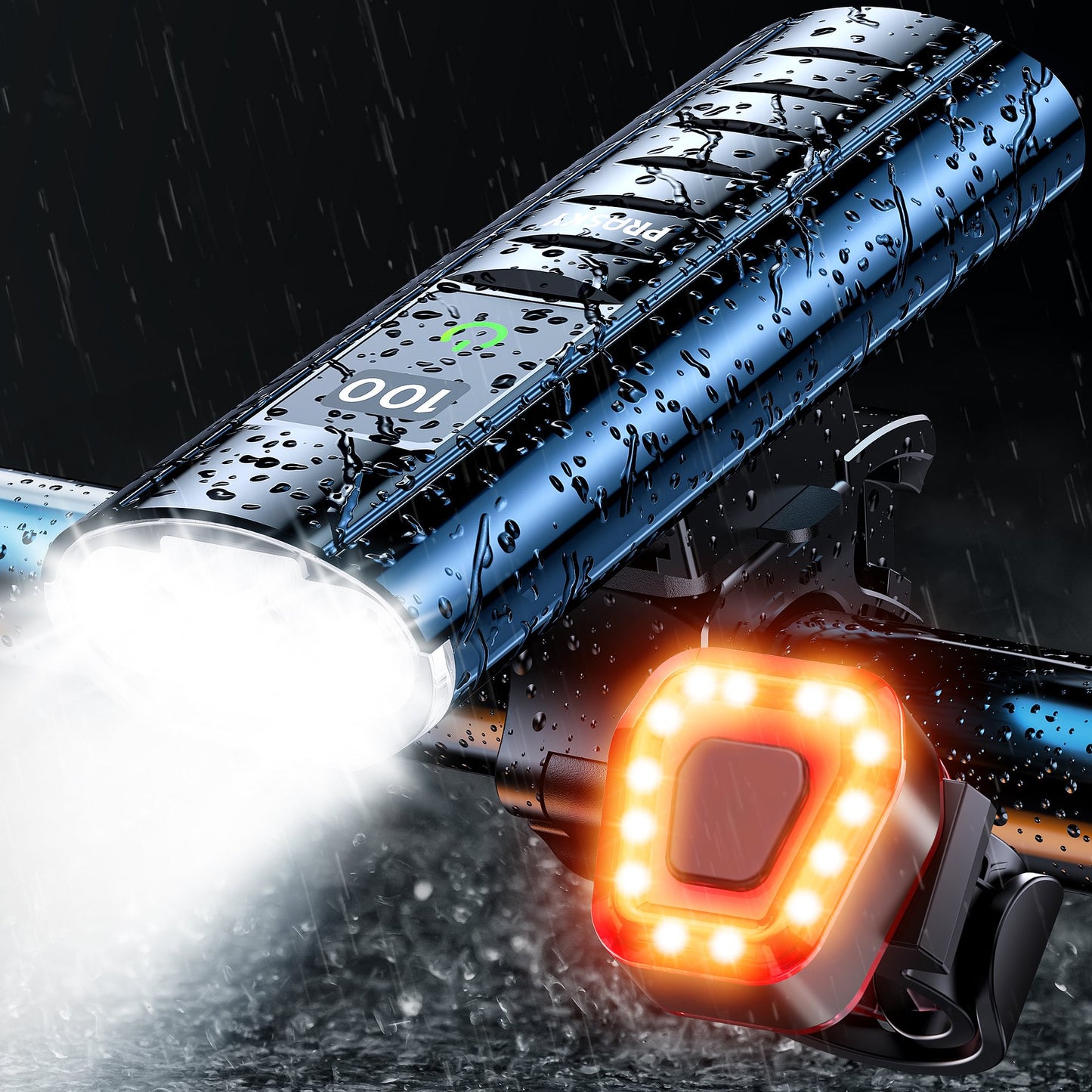 9000 Lumens Bike Light Set, Prasky Rechargeable Bicycle Lights Front and Rear, Super Bright LED Bike Headlight, IP65 Waterproof Multiple Modes Road Mountain Bike Lights for Night Riding