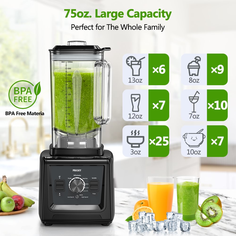 Prasky-Professional Blender for Kitchen&Smoothies, With 70oz ,2 Containers Countertop Blenders Ice Crushing,25000RPM High-Speed Blender ,Shakes & Juice, Kitchen Appliances