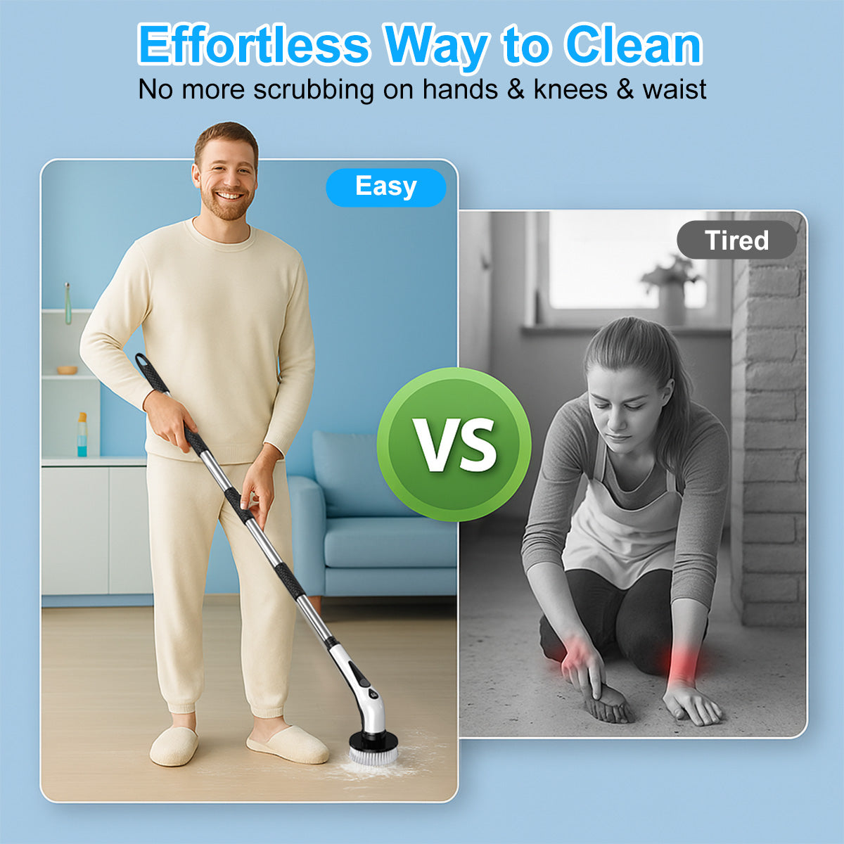 PRASKY Electric Spin Scrubber, Waterproof Shower Scrubber with Long Handle for Bathroom (White)