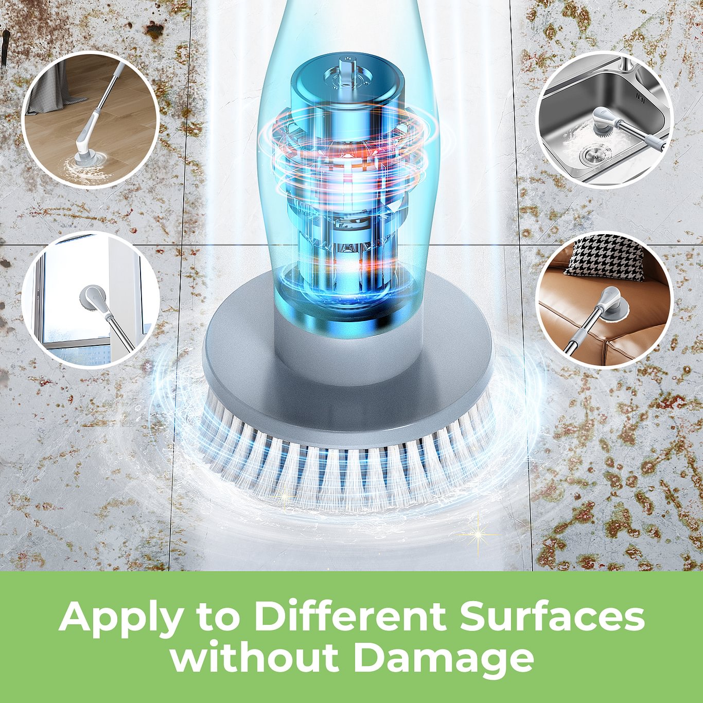 PRASKY Electric Spin Scrubber, Cordless Shower Scrubber with Long Handle, IPX8 Power Cleaning Brush with 9 Replacement Heads, Dual Speed Extendable Scrub Brush for Bathroom, Floor, Tub, Tile, Grout