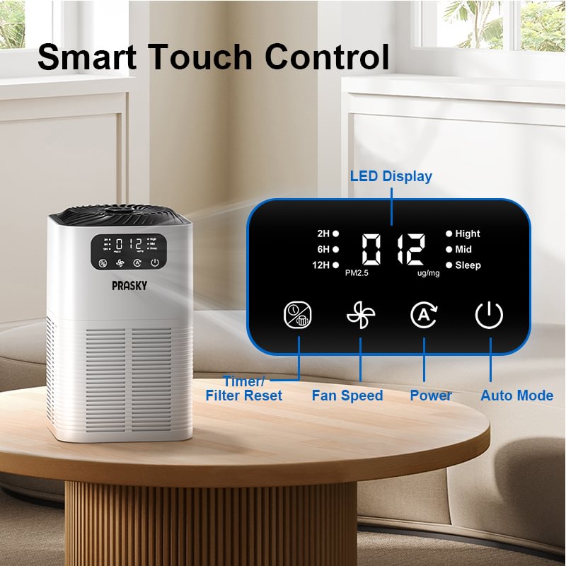 Air Purifiers for Home, PRASKY Air Purifiers for Home Large Room Up to 1076Ft², H13 True HEPA Air Filter with Fragrance Sponge, 25dB Quiet Air Purifiers for Bedroom Smoke Pet Dander Dust Pollen Odor