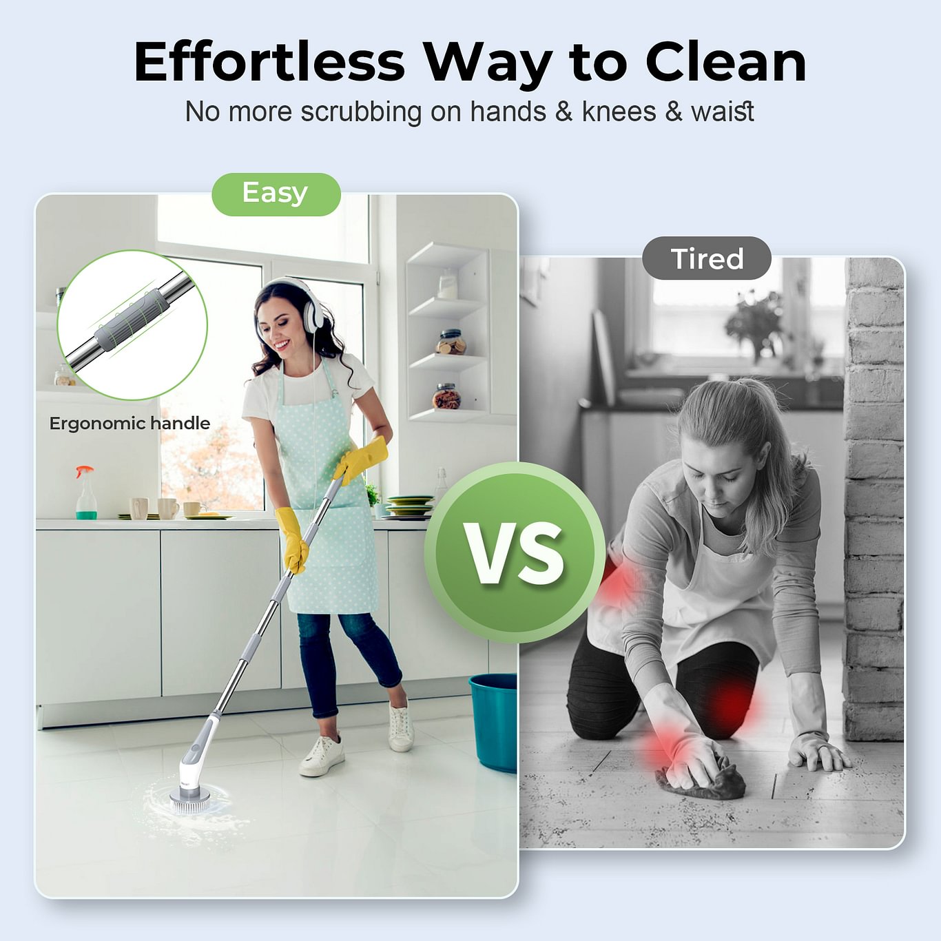 PRASKY Electric Spin Scrubber, Cordless Shower Scrubber with Long Handle, IPX8 Power Cleaning Brush with 9 Replacement Heads, Dual Speed Extendable Scrub Brush for Bathroom, Floor, Tub, Tile, Grout