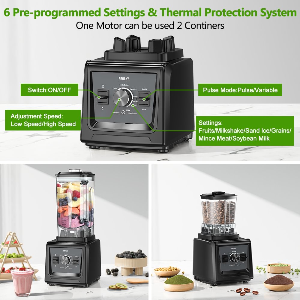 Prasky-Professional Blender for Kitchen&Smoothies, With 70oz ,2 Containers Countertop Blenders Ice Crushing,25000RPM High-Speed Blender ,Shakes & Juice, Kitchen Appliances