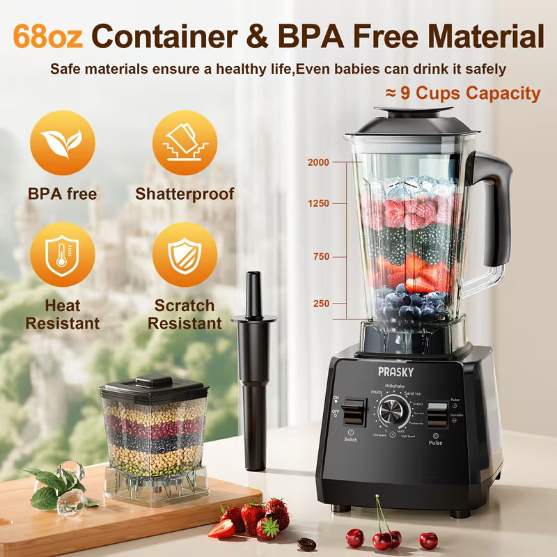 2026 Professional Kitchen Blender for Making Smoothies, Sorbets, And Grinding, Featuring a Maximum Power of 2400W And a Speed of 25000RPM, with Two 68Oz Containers Suitable for Ice, Milkshakes, Slushies, And Juices