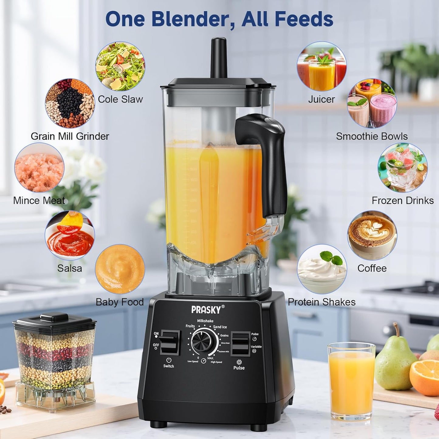 Blender for Smoothies, 102oz Large Capacity Kitchen Blender, 1000W Motor, 2-in-1 Professional Countertop Blenders and Grinder Combo for Frozen Fruit, Ice Crush, Nuts, BPA-Free - Black