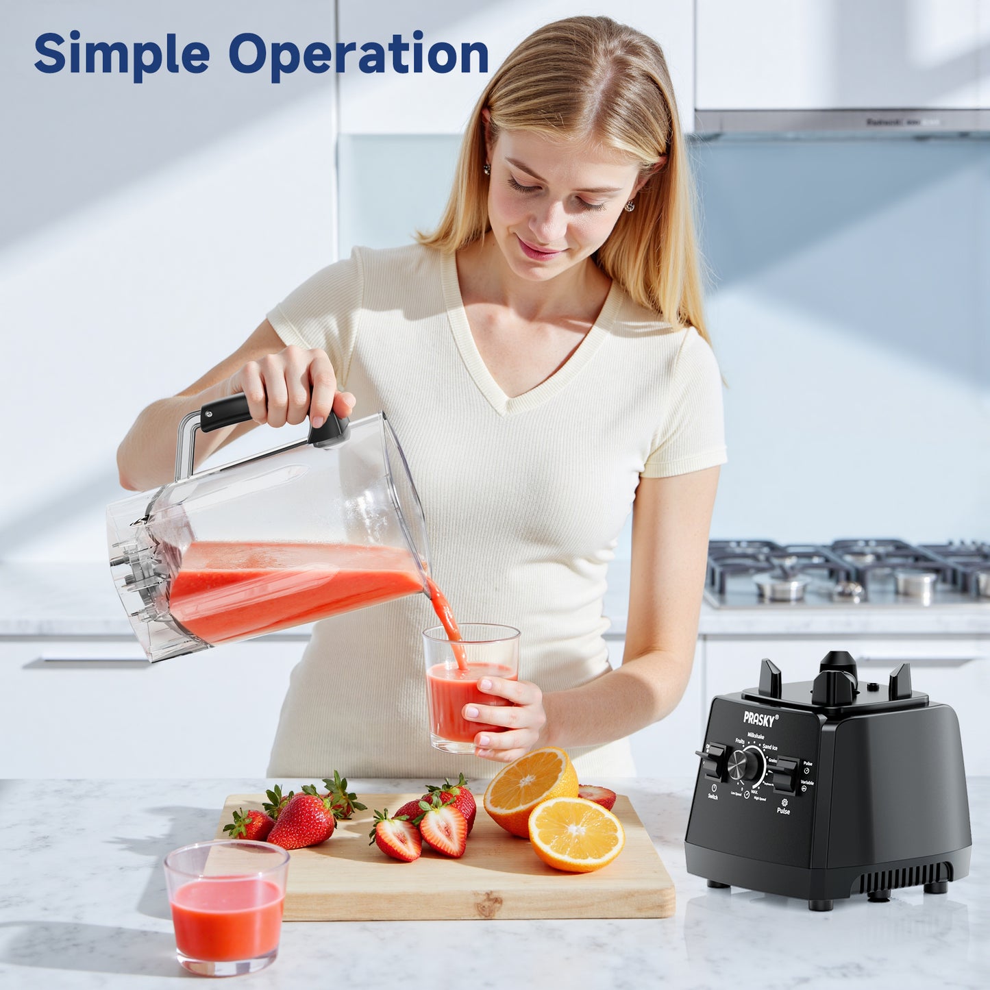 PRASKY 2-in-1 Countertop Blender, 96oz Large Capacity 1000W Motor Blender for Smoothies, Fruit, Vegetables, Coffee Bean (Black)