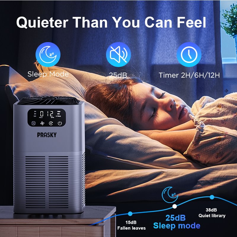 Air Purifiers for Home, PRASKY Air Purifiers for Home Large Room Up to 1076Ft², H13 True HEPA Air Filter with Fragrance Sponge, 25dB Quiet Air Purifiers for Bedroom Smoke Pet Dander Dust Pollen Odor