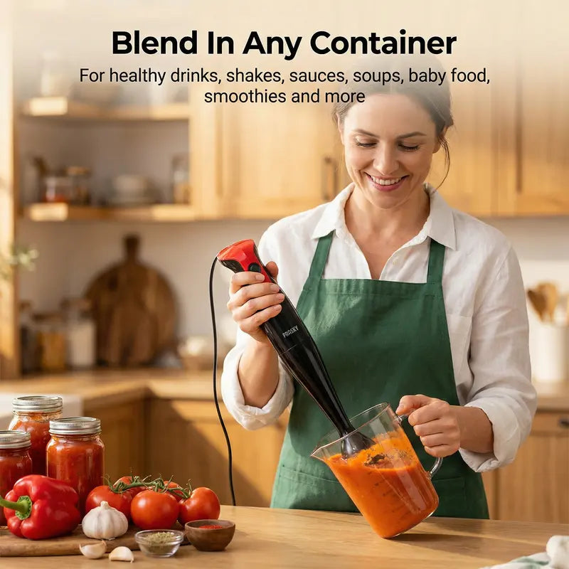 2026 Prasky Immersion Hand Blender, 300W Corded Electric Handheld Stick Mixer with 2 Mixing Speeds and Stainless Steel Blades for Smoothies, Purees & Baby Food