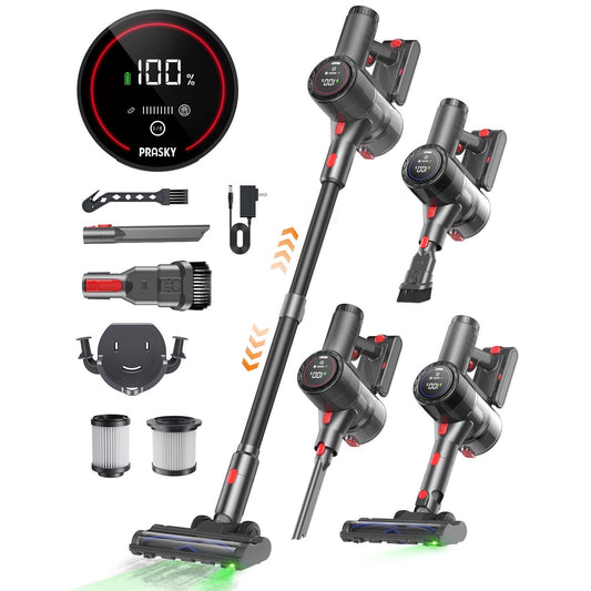 2B - PRASKY Cordless Vacuum Cleaner, 250W Vacuum Cleaners for Home, 45mins Runtime Rechargeable Lightweight Vacuums for Hardwood Floor, Pet Hair (Black)