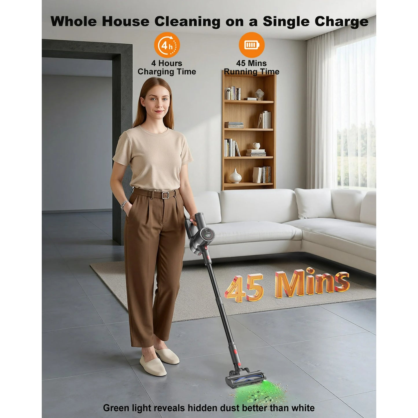 PRASKY Cordless Vacuum Cleaner, 250W Vacuum Cleaners for Home, 45mins Runtime Rechargeable Lightweight Vacuums for Hardwood Floor, Pet Hair