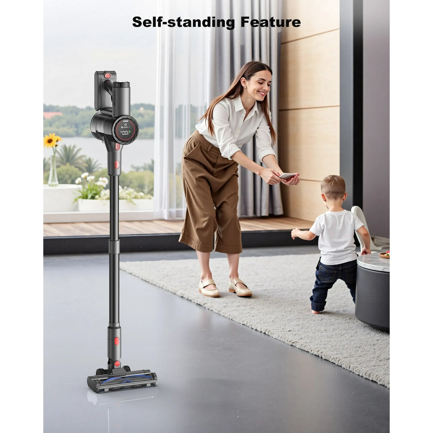 PRASKY Cordless Vacuum Cleaner, 250W Vacuum Cleaners for Home, 45mins Runtime Rechargeable Lightweight Vacuums for Hardwood Floor, Pet Hair