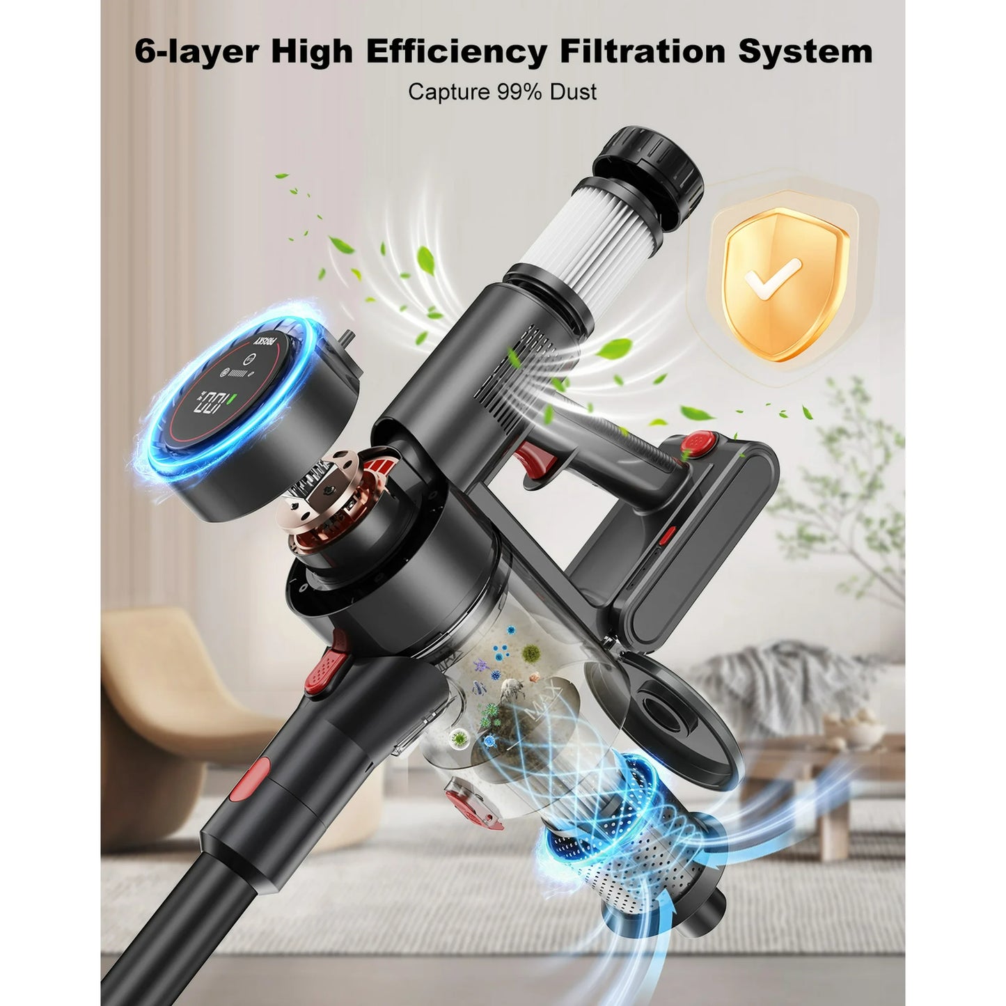 PRASKY Cordless Vacuum Cleaner, 250W Vacuum Cleaners for Home, 45mins Runtime Rechargeable Lightweight Vacuums for Hardwood Floor, Pet Hair