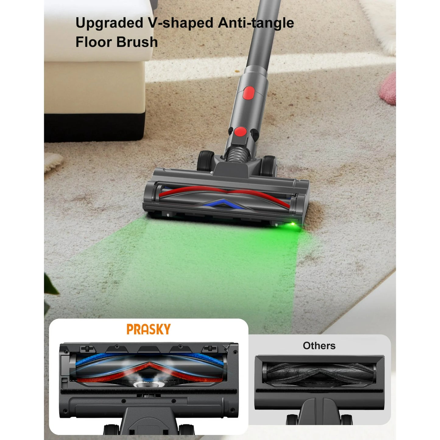 PRASKY Cordless Vacuum Cleaner, 250W Vacuum Cleaners for Home, 45mins Runtime Rechargeable Lightweight Vacuums for Hardwood Floor, Pet Hair