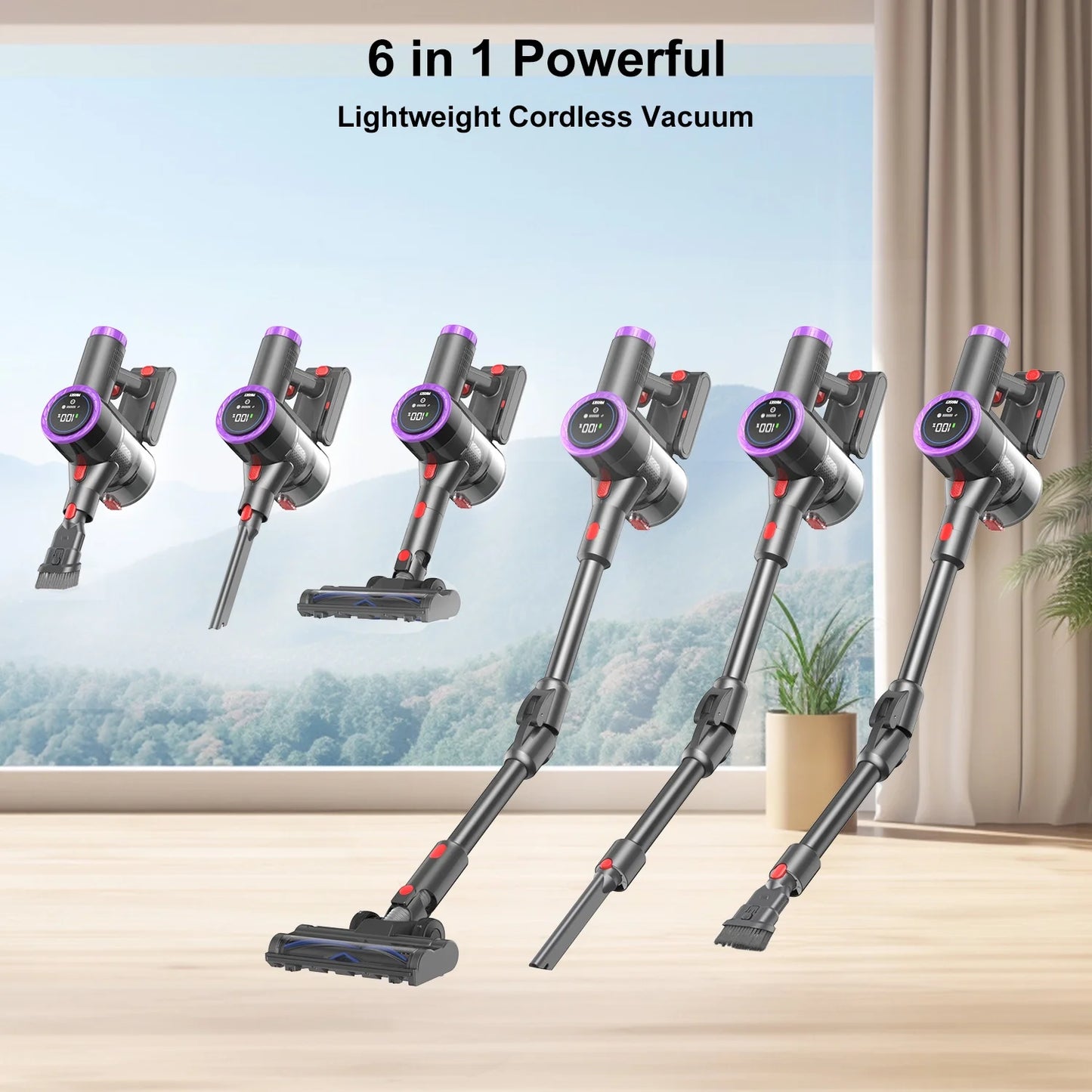 PRASKY Cordless Vacuum Cleaner, 250W Vacuum Cleaners for Home, 45mins Runtime Rechargeable Lightweight Vacuums for Hardwood Floor, Pet Hair (Purple)