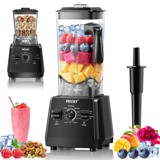 PRASKY 2-in-1 Countertop Blender, 96oz Large Capacity 1000W Motor Blender for Smoothies, Fruit, Vegetables, Coffee Bean (Black)