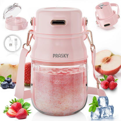 PRASKY Portable Blender, BPA Free 27oz for Juicer, Smoothies and Shakes (Pink)