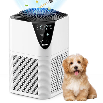 PRASKY Air Purifiers for Home up to 1076 ft², True HEPA Air Filter Cleaner, Remove Smoke Dust Pollen Pet Dander (White)