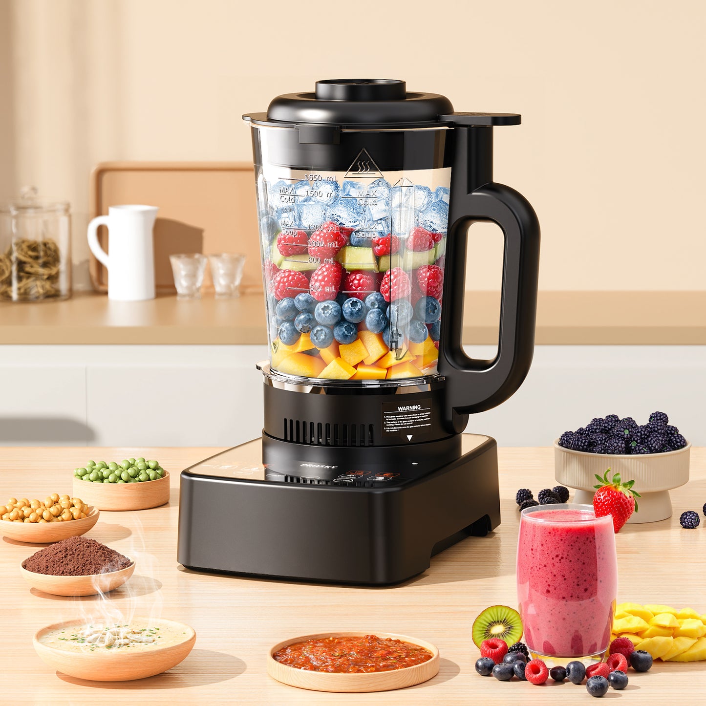 2B - PRASKY Countertop Blender with Heating, 55oz Glass Jar, 1000W Blender for Smoothie, Nut Milk, Soup