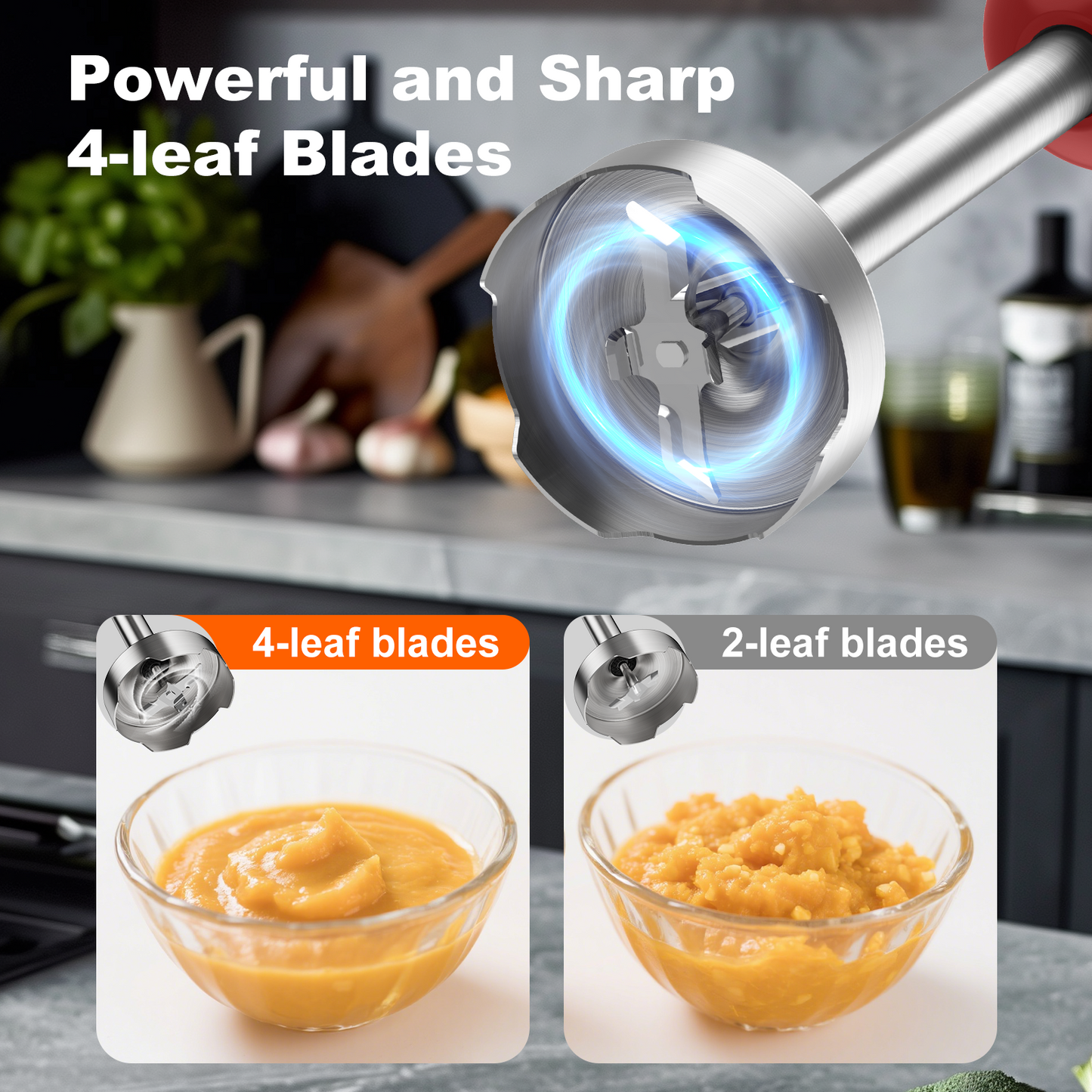 PRASKY Immersion Hand Blender, 6-in-1 Handheld Blender for Kitchen, 20 Speeds Food Processor, Egg Whisk, Milk Frother, Beaker (Red)