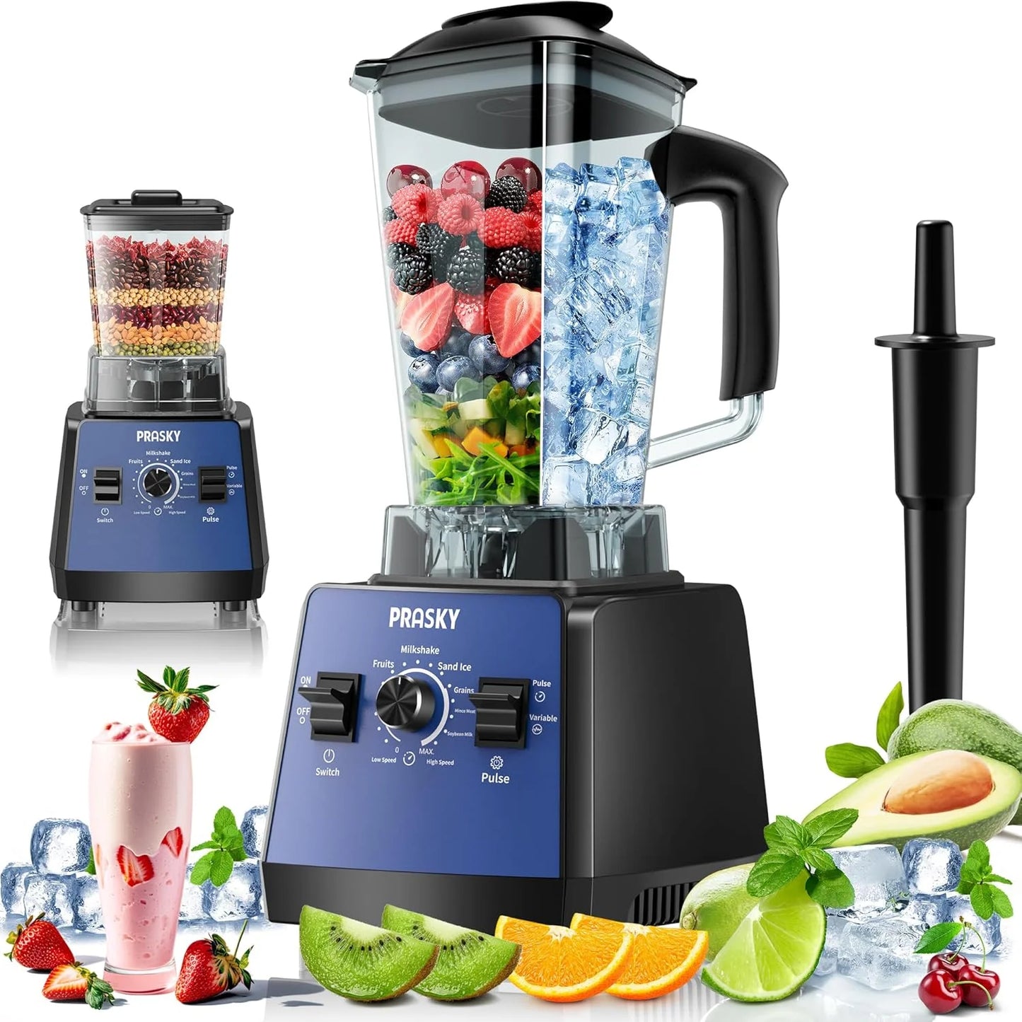 PRASKY Countertop Blender, Blenders for Kitchen with 1000W Motor, 70oz Large Capacity, Professional Blenders for Smoothies, Juicers, Coffee Beans, Grains, and Spices (Black)