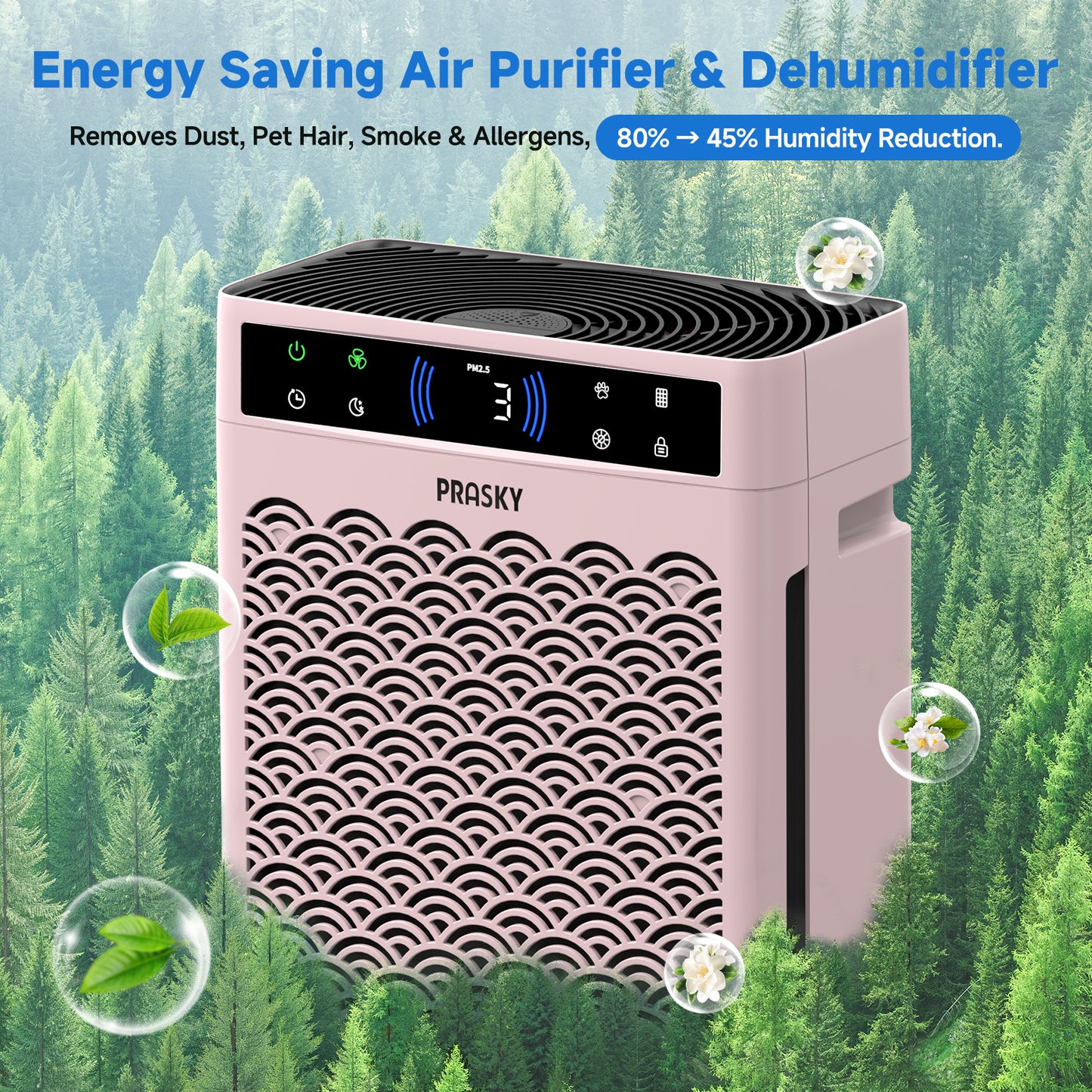 PRASKY Air Purifier for Home Large Room up to 2250 Sq ft, Remove Smoke Dust Allergies