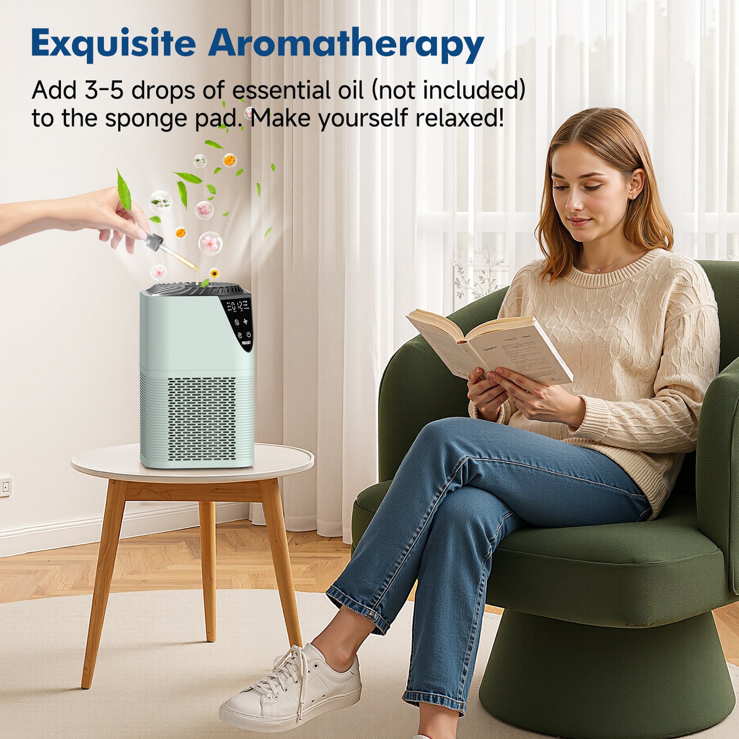PRASKY Air Purifier for Home Large Room up to 1076 Sq ft, Remove Smoke Dust Allergies (Green)