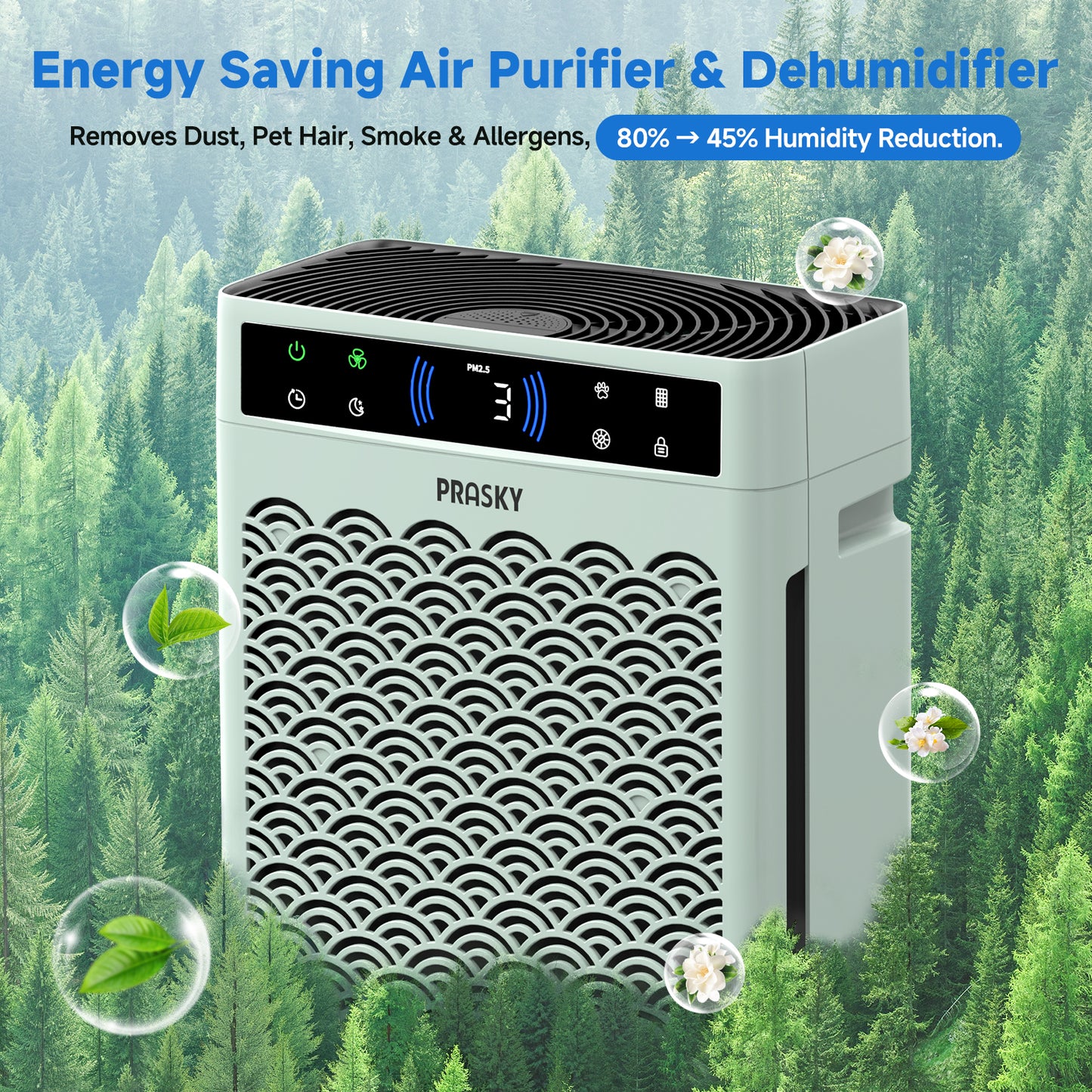 PRASKY Air Purifier for Home Large Room up to 2250 Sq ft, Remove Smoke Dust Allergies