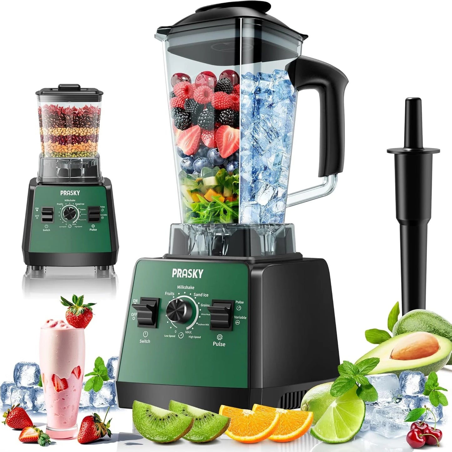 PRASKY Countertop Blender, Blenders for Kitchen with 1000W Motor, 70oz Large Capacity, Professional Blenders for Smoothies, Juicers, Coffee Beans, Grains, and Spices (Black)