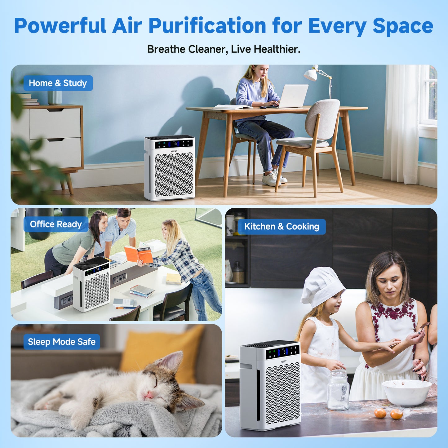 Air Purifier, PRASKY Air Purifier for Home Large Room with Activated Carbon & True HEPA Air Filters Up To 99.97% of Dust Pets Smoke Pollen Dander Smell Hair, Air Cleaner Office, Dorm room, Pets, Car