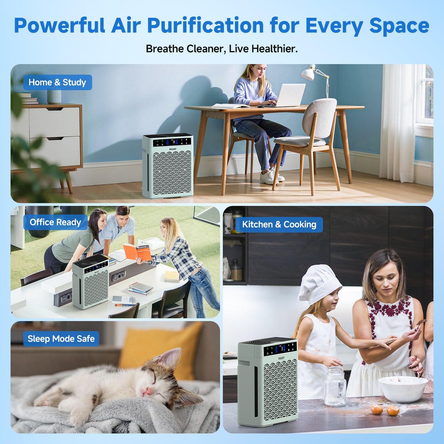 PRASKY Air Purifier for Home Large Room up to 2250 Sq ft, Remove Smoke Dust Allergies
