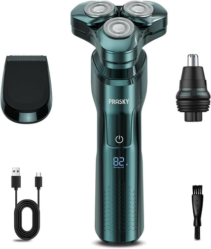 Rasoir électrique pour homme, rasoir visage 3 en 1, écran LED rotatif, rechargeable, tête flottante, lames remplaçables, tondeuse à barbe de voyage portable, kit tondeuse à cheveux 