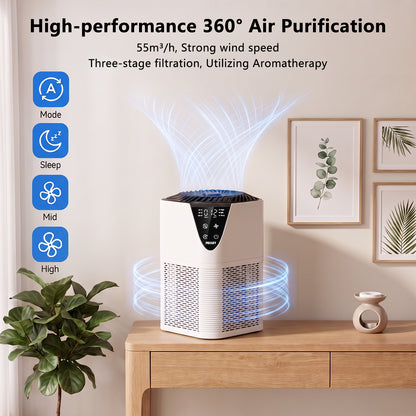 PRASKY Air Purifier for Home with Filter Brusher 1076 Sq Ft Coverage, True HEPA Filter for Pets, Smoke & Allergies | Quiet for Bedroom/Living Room (White)