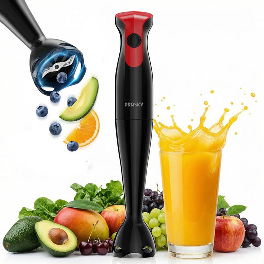 2026 Prasky Immersion Hand Blender, 300W Corded Electric Handheld Stick Mixer with 2 Mixing Speeds and Stainless Steel Blades for Smoothies, Purees & Baby Food