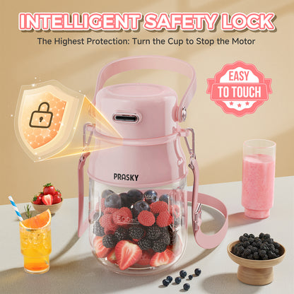 PRASKY Portable Blender, BPA Free 27oz for Juicer, Smoothies and Shakes (Pink)