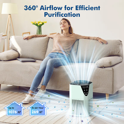 PRASKY Air Purifier for Home Large Room up to 1076 Sq ft, Remove Smoke Dust Allergies (Green)