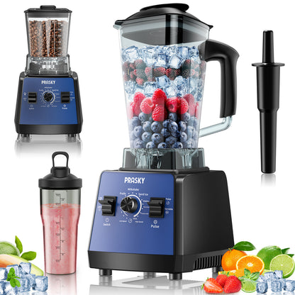 2026 PRASKY Countertop Blender, 2-in-1 Professional Blender, 68oz Capacity 1000W 6 Speeds Blender for Kitchen with 25oz to-go Cup (Blue)