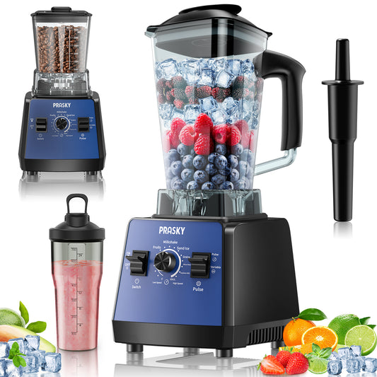 2026 PRASKY Countertop Blender, 2-in-1 Professional Blender, 68oz Capacity 1000W 6 Speeds Blender for Kitchen with 25oz to-go Cup (Blue)