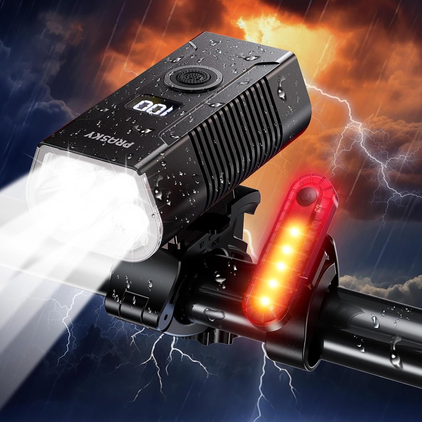 Bike Lights for Night Riding, 6+4 Modes LED Headlight and Taillight Set, 9000 Lumens USB-C Rechargeable, Waterproof Bicycle Front and Rear Lights for Cyclists and Commuters Accessories