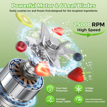 PRASKY Countertop Blender, 2-in-1 Professional Blender, 68oz Capacity 1000W 6 Speeds Blender for Kitchen with 25oz to-go Cup (Black)