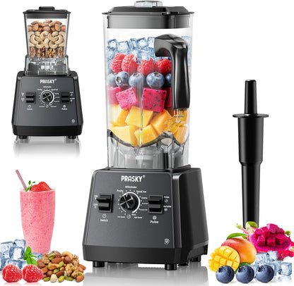 Blenders for Kitchen, Smoothie Blender, 2400W PRASKY Countertop Blender with 101oz Juice & Grinder Jar, BPA-Free, 25000 RPM Blender for Smoothies, Ice, Frozen Fruit (Gray, 3L)