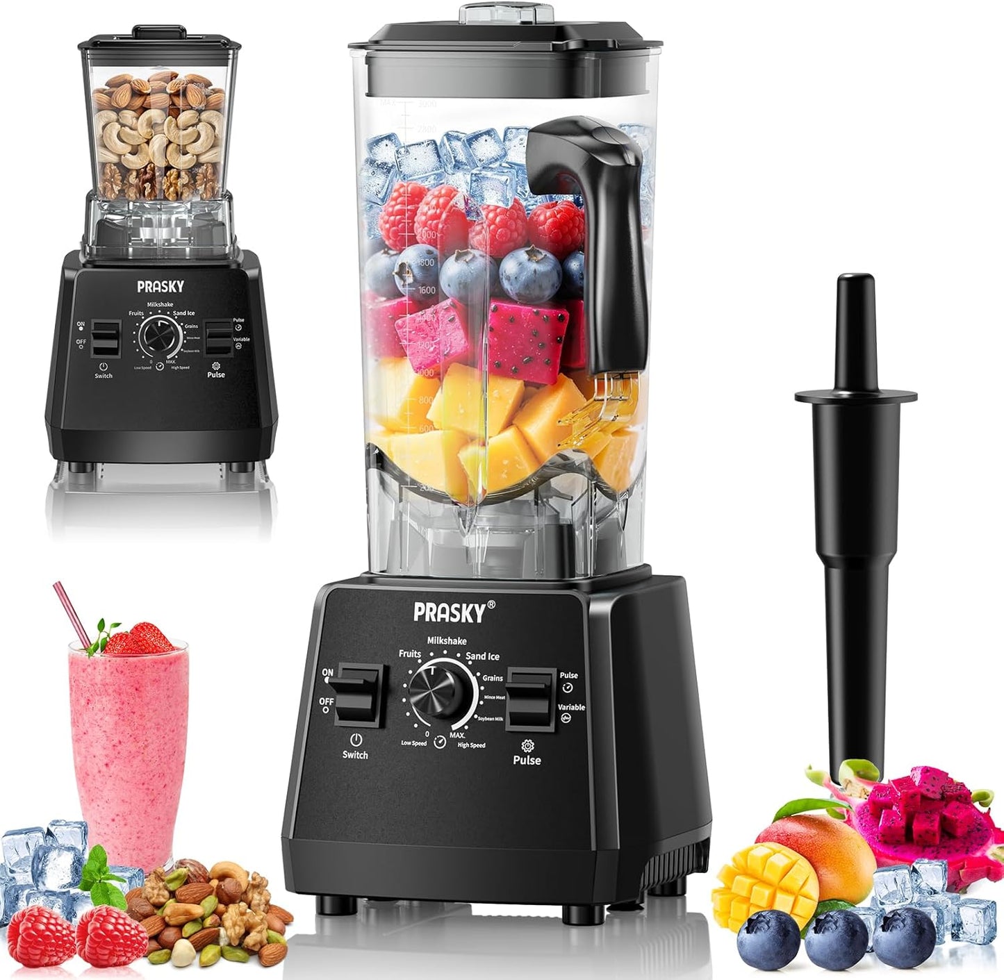 Blender for Smoothies, 102oz Large Capacity Kitchen Blender, 1000W Motor, 2-in-1 Professional Countertop Blenders and Grinder Combo for Frozen Fruit, Ice Crush, Nuts, BPA-Free - Black