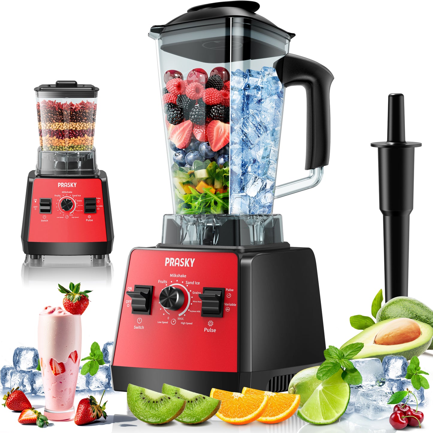 PRASKY Countertop Blender, Blenders for Kitchen with 1000W Motor, 70oz Large Capacity, Professional Blenders for Smoothies, Juicers, Coffee Beans, Grains, and Spices