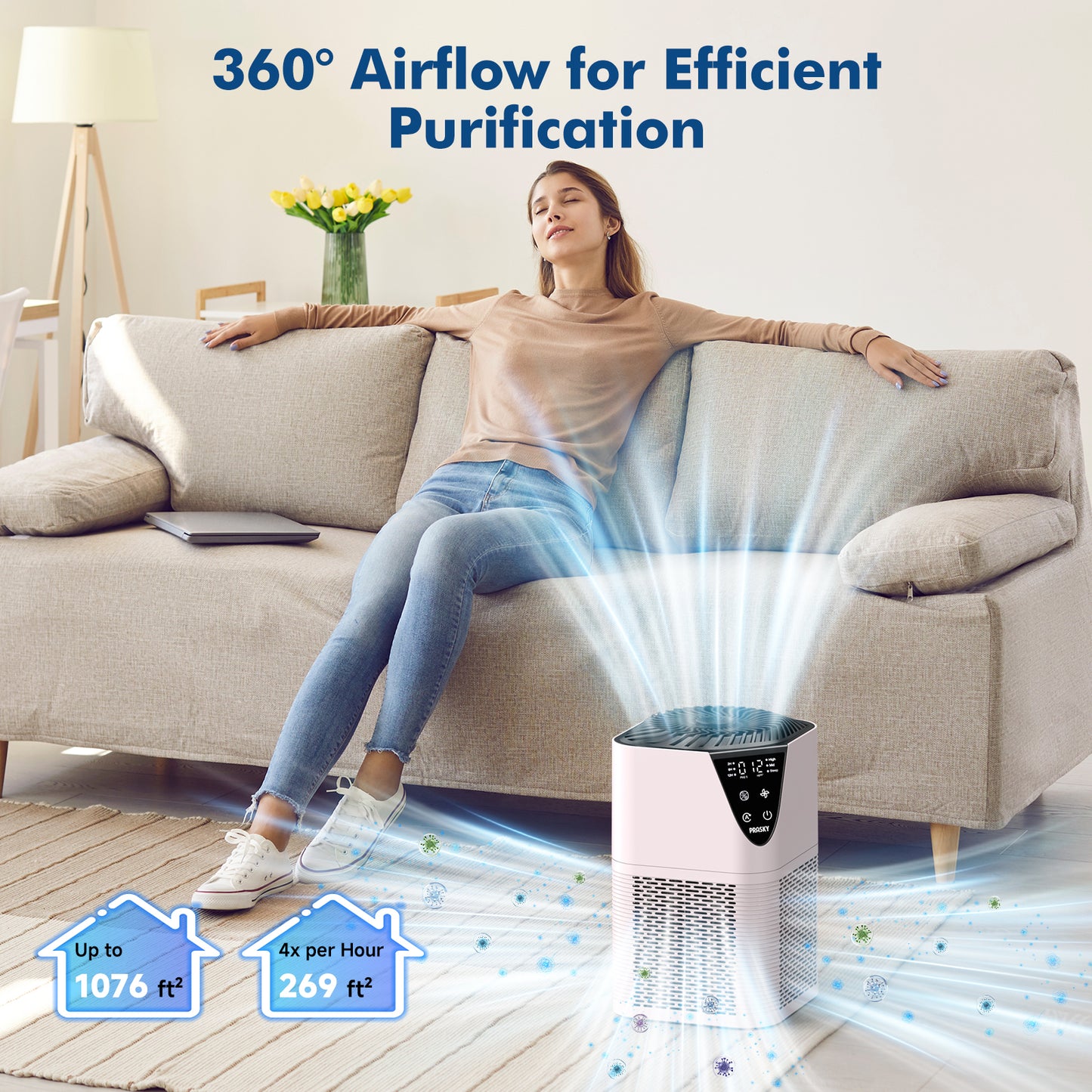 PRASKY Air Purifier for Home Large Room up to 1076 Sq ft, Remove Smoke Dust Allergies (Pink)