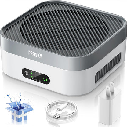 2B - PRASKY Air Purifiers,  True HEPA Air Cleaner with 3 Speeds and Timers for Home, Office, Up to 600 ft² (Gray)