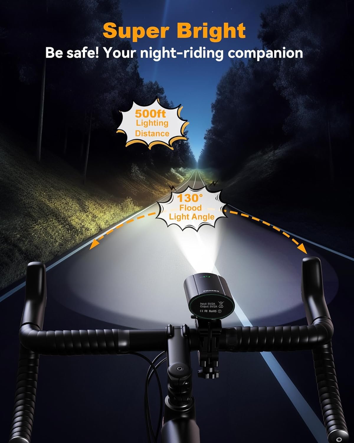 2B - Super Bright Bike Lights for Night Riding, USB Rechargeable Mountain Bicycle Headlight, Waterproof, 6+4 Light Modes Bike Light Set for Cyclists and Commuters