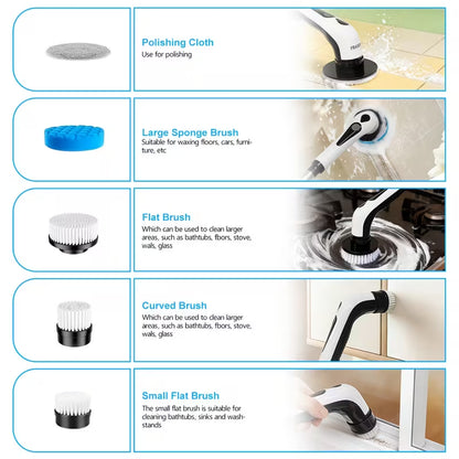 2026 Electric Spin Scrubber | Cordless, IPX8 Waterproof, LED Display, with 9 Replaceable Brush Heads and 4 Adjustable Extension Handles, for Bathroom, Kitchen, Tile, Floor, Household Cleaning, Portable, by PRASKY