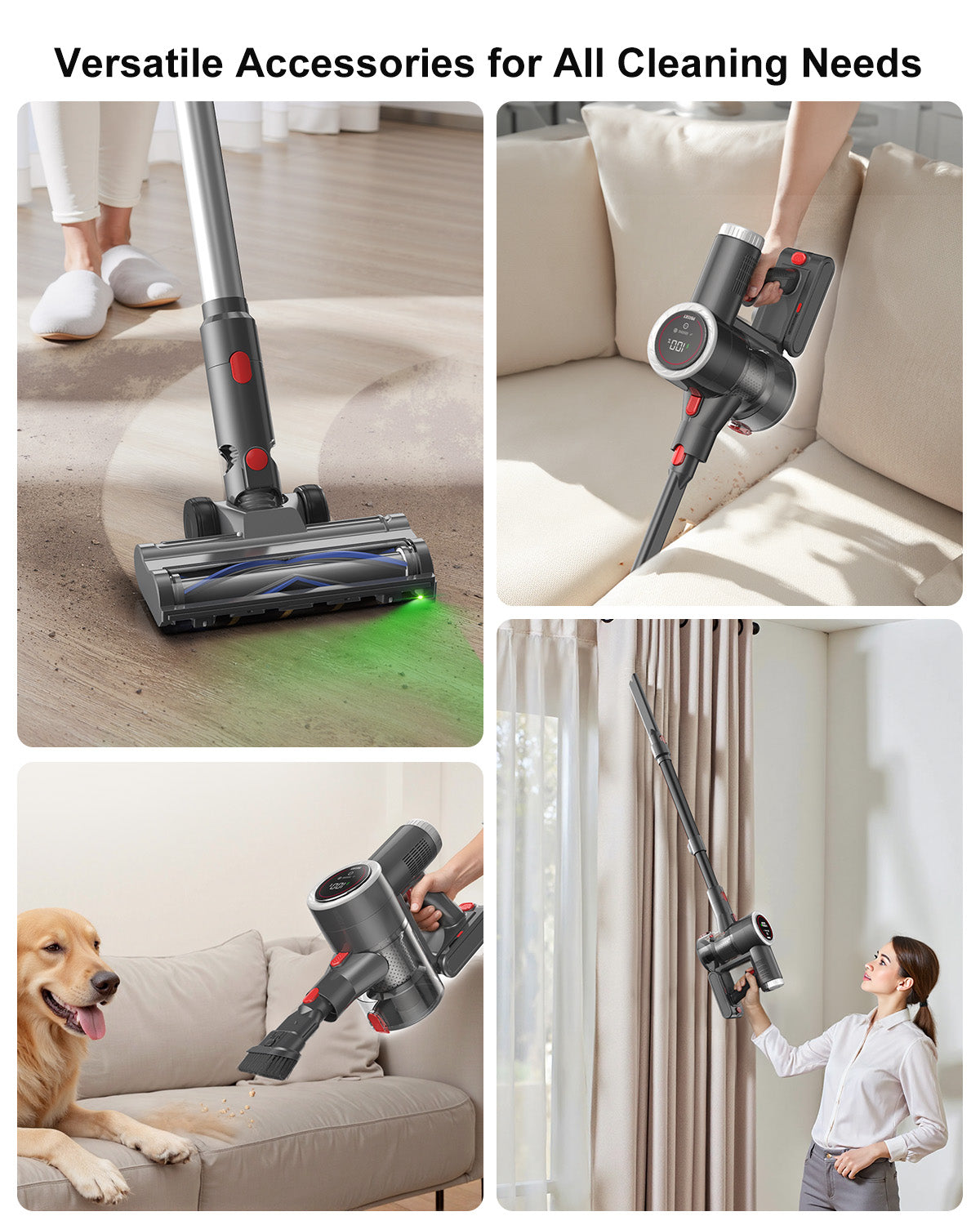 PRASKY Cordless Stick Vacuum Cleaner Adjustable Length Lightweight for Carpet Hard Floor Pet Hair