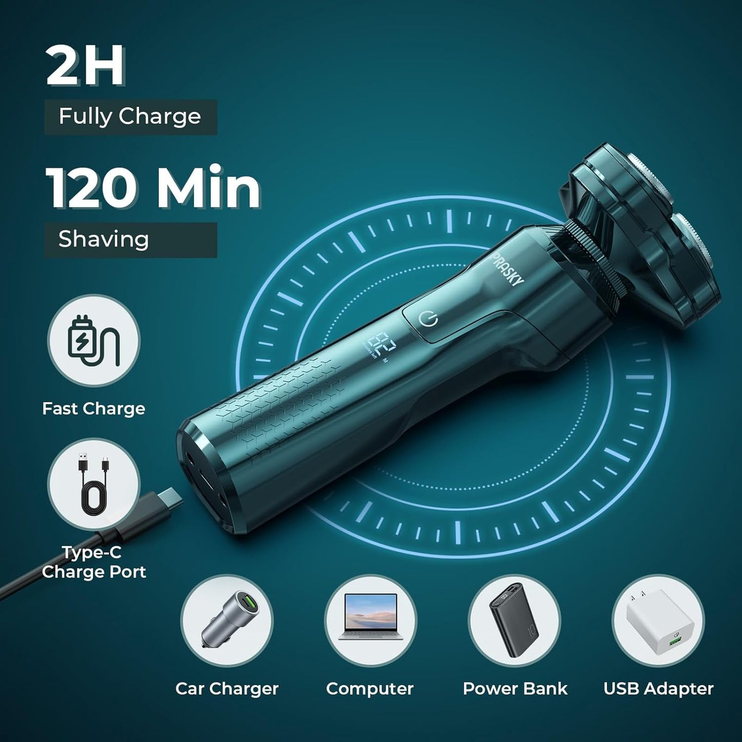 Rasoir électrique pour homme, rasoir visage 3 en 1, écran LED rotatif, rechargeable, tête flottante, lames remplaçables, tondeuse à barbe de voyage portable, kit tondeuse à cheveux 