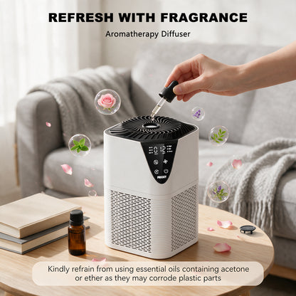 PRASKY Air Purifier for Home with Filter Brusher 1076 Sq Ft Coverage, True HEPA Filter for Pets, Smoke & Allergies | Quiet for Bedroom/Living Room (White)